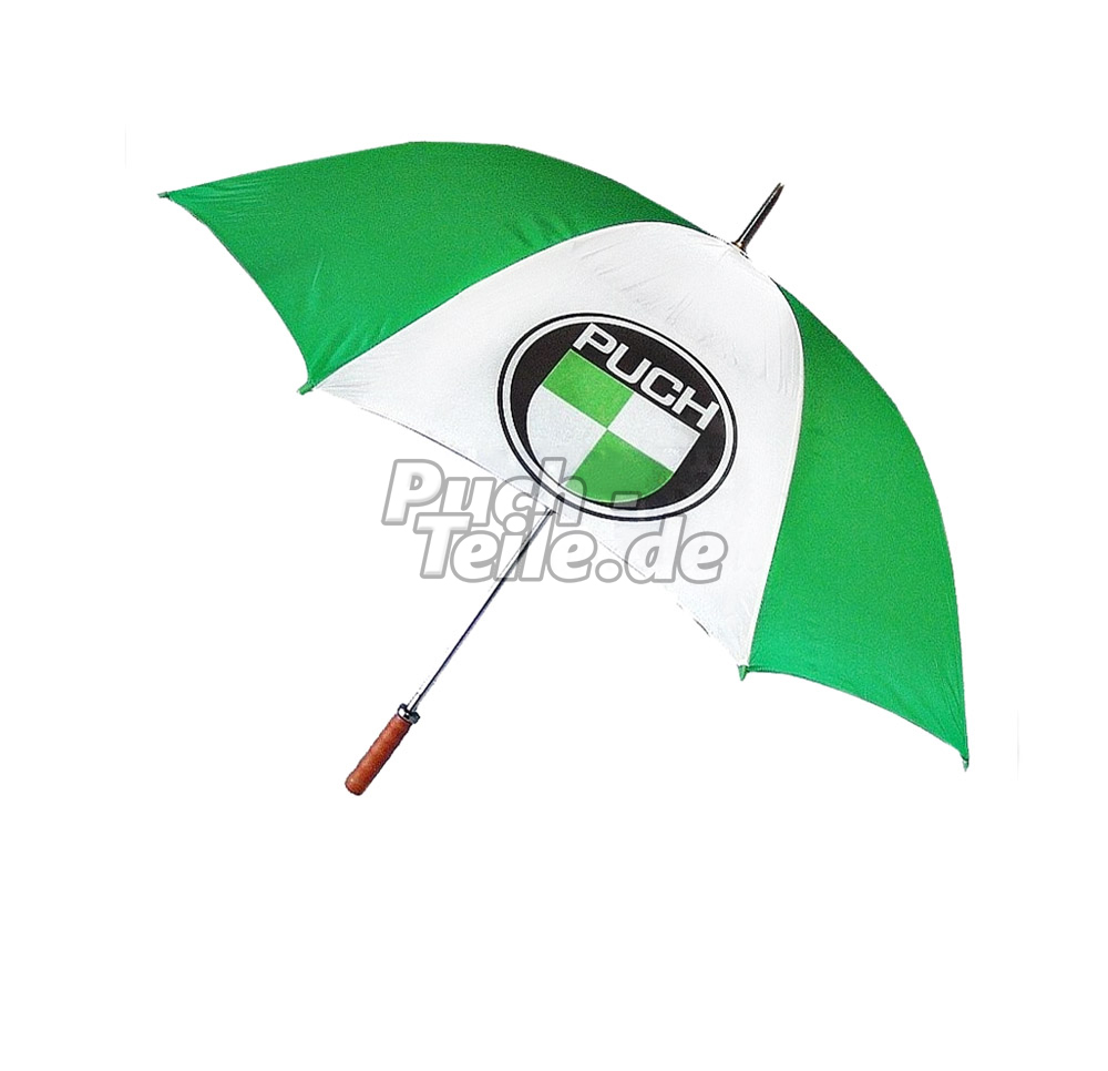 Regenschirm in weiß grün mit Puch-Logo